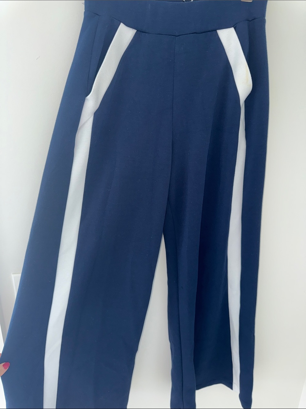 SPANX Navy Wide-Leg Pants with White Side Panels - Picture 3 of 4